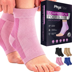 PhysFlex tobillera frente del empaque mostrando el diseño y beneficio de soporte