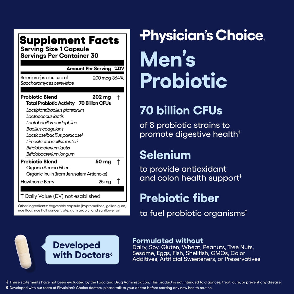 Physician's CHOICE cápsulas sobre superficie enfatizando estabilidad y dosificación