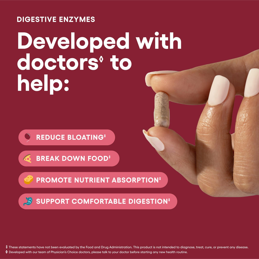 Physician's CHOICE en uso junto a un plato para aliviar molestias digestivas