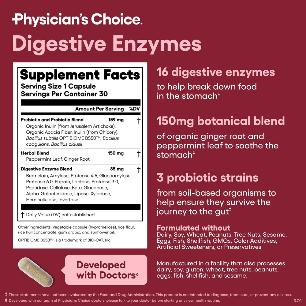 Physician's CHOICE etiqueta con lista de ingredientes y certificaciones claras