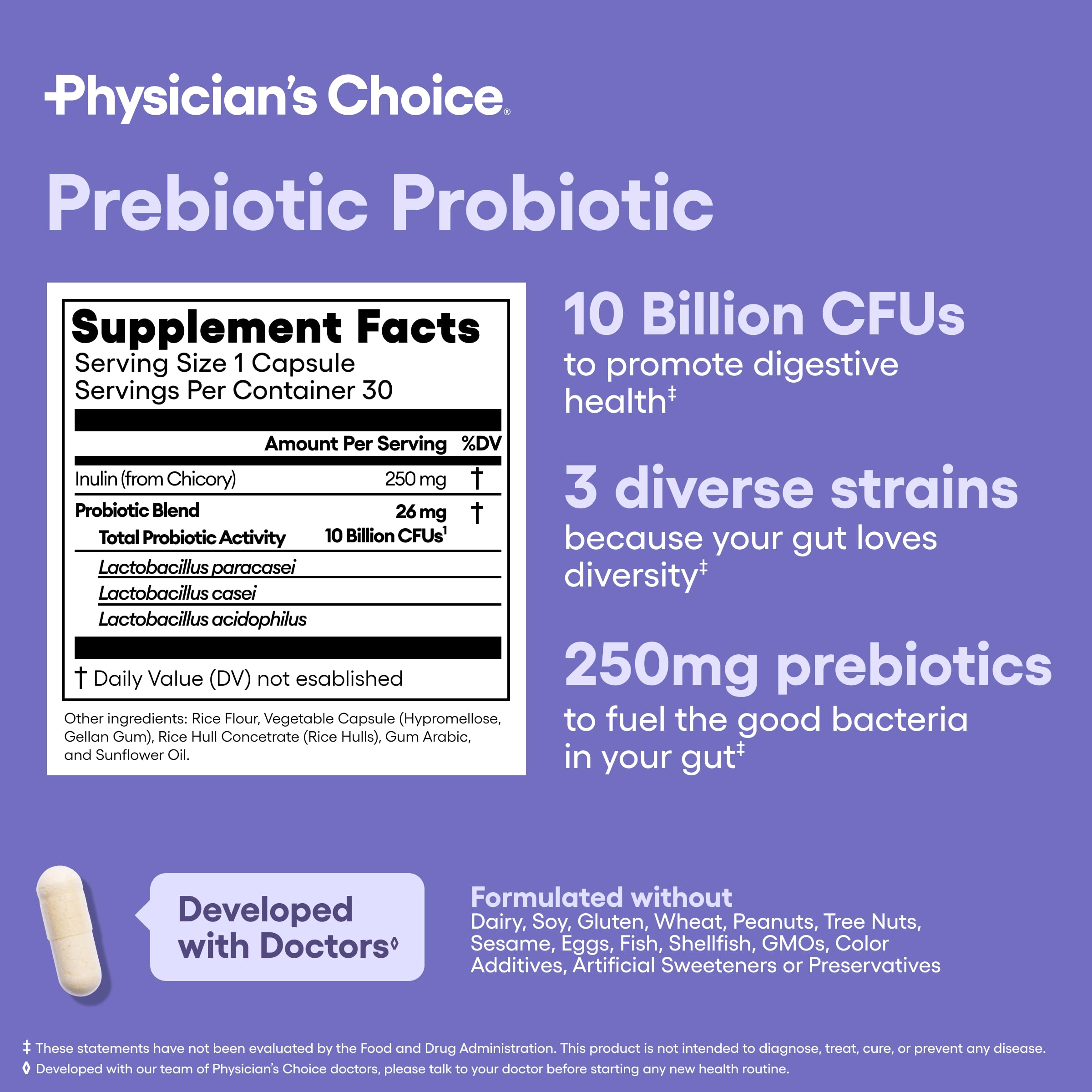 Physician's CHOICE etiqueta nutricional enfocada en calidad y dosis