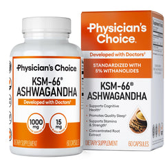 Physician's CHOICE frasco delante mostrando 60 cápsulas y beneficio de dosis consistente