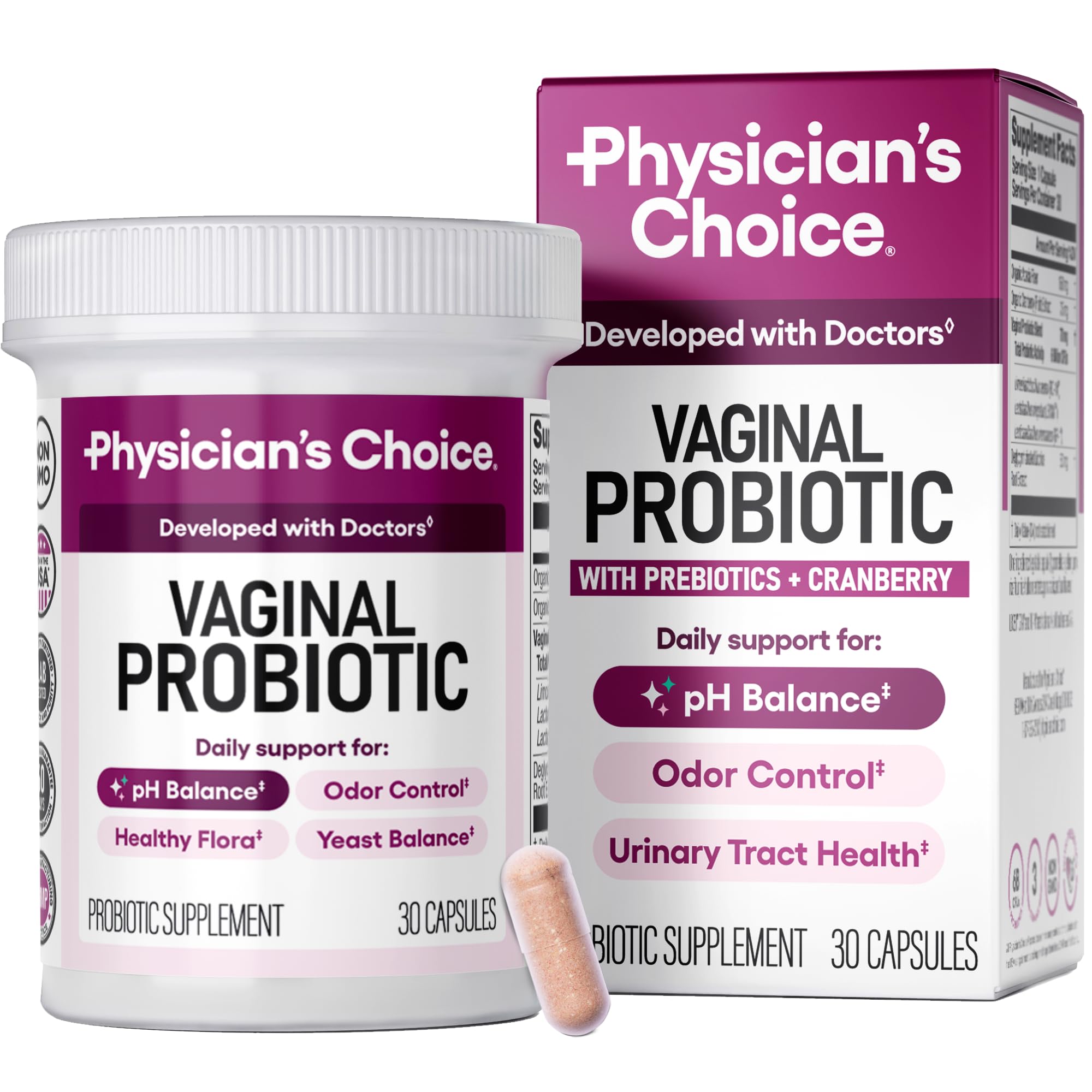 Physician's CHOICE frente del envase mostrando soporte para pH y confianza