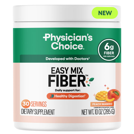 Physician's CHOICE frente del empaque peach mango mostrando porciones y sello de calidad