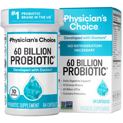 Physician's CHOICE vista frontal del frasco mostrando 84 cápsulas y beneficios