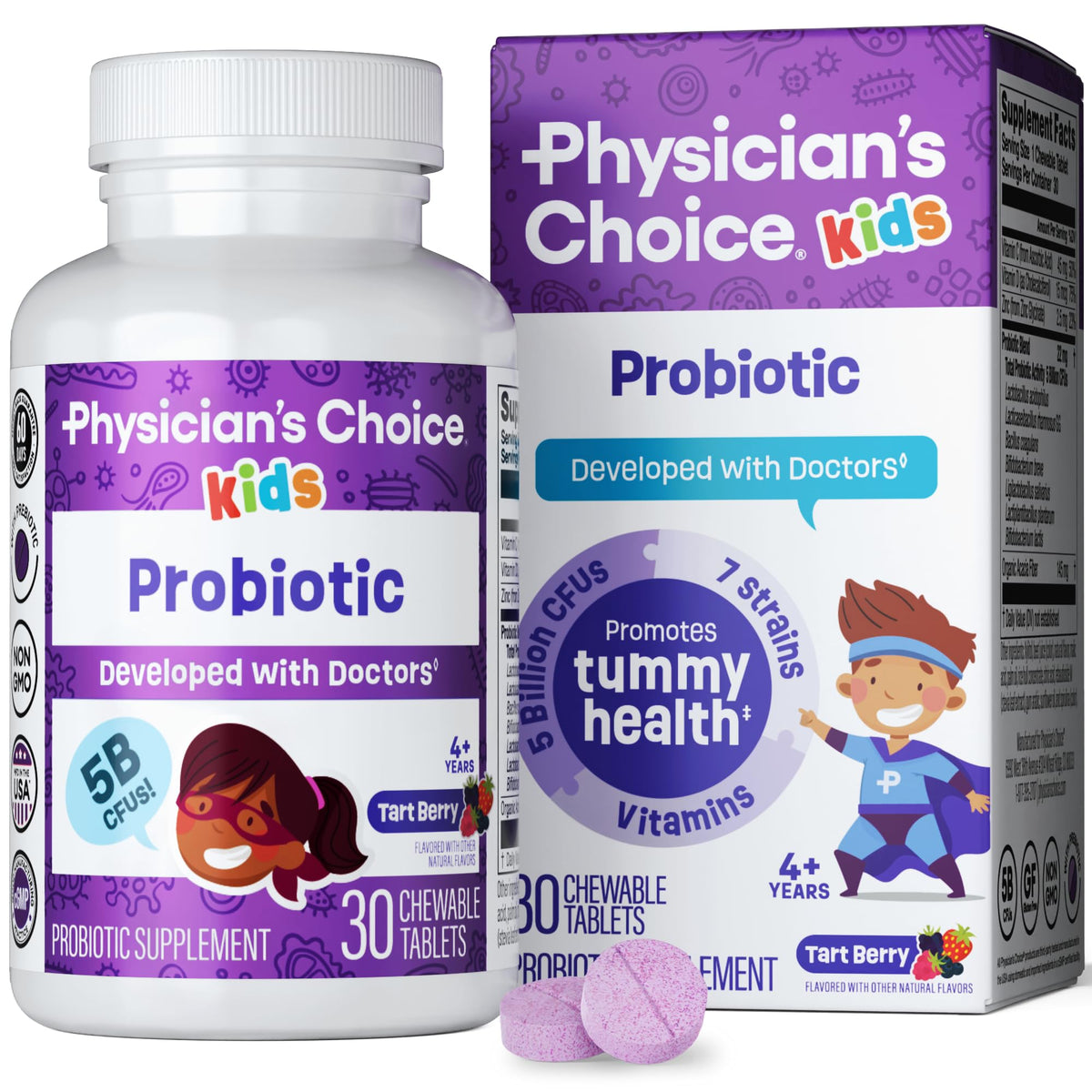 Physician's CHOICE Kids Probiotics berry chew for easy daily intake and taste