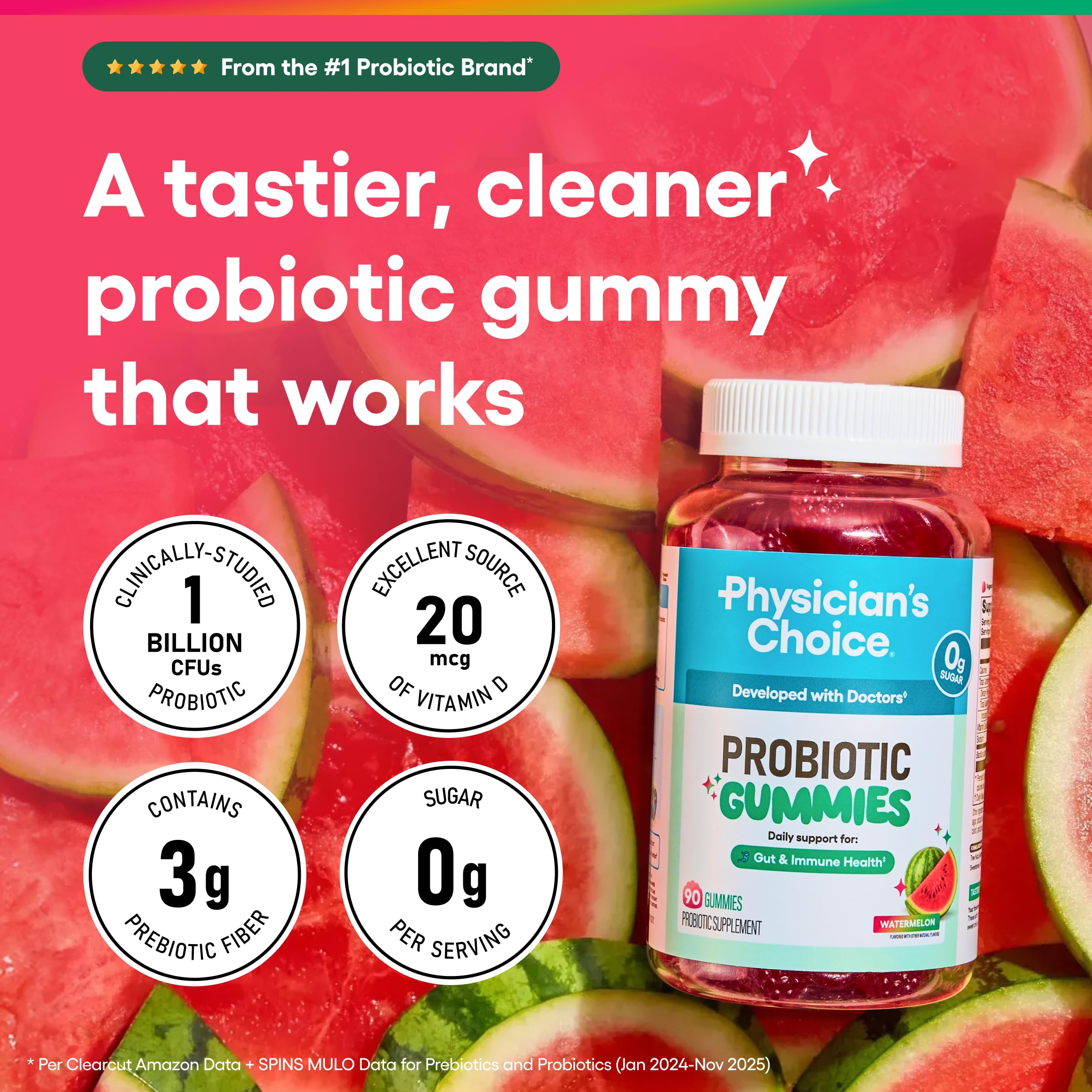 Physician's CHOICE primer plano de textura gomita, sabor sandía apetecible