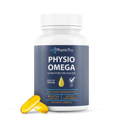 PhysioTru frente del envase mostrando 60 softgels y beneficios omega‑3