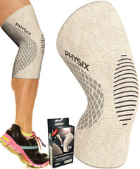 Physix Gear rodillera frontal beige mostrando ajuste y soporte