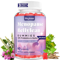 Phytrion envase frontal de gomitas para menopausia mostrando porciones y beneficios