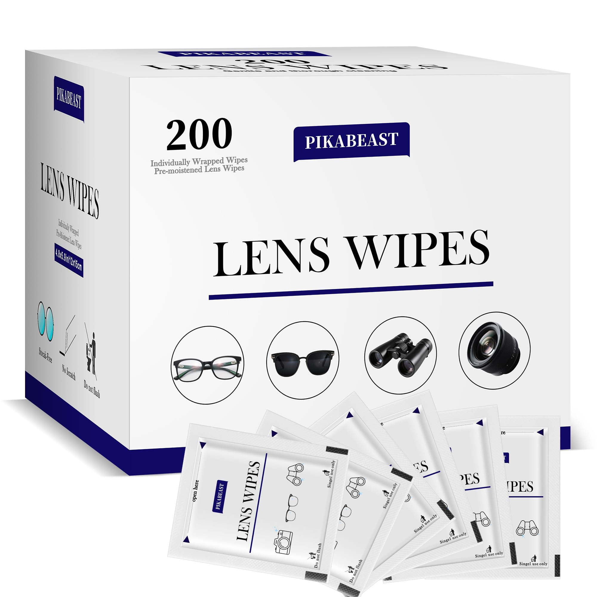 Pikabeast paquete frontal con 200 toallitas para lentes, transporte fácil