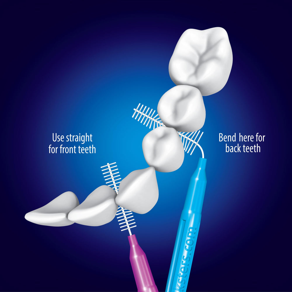Piksters cepillo limpiando alrededor de brackets con acceso cómodo y seguro