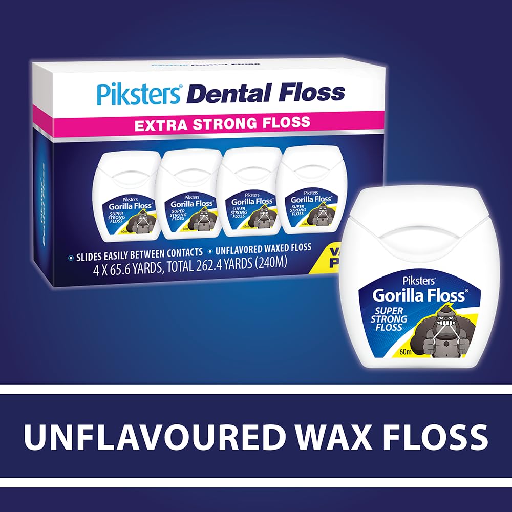 Piksters Gorilla Floss usado entre dientes proporcionando limpieza eficaz