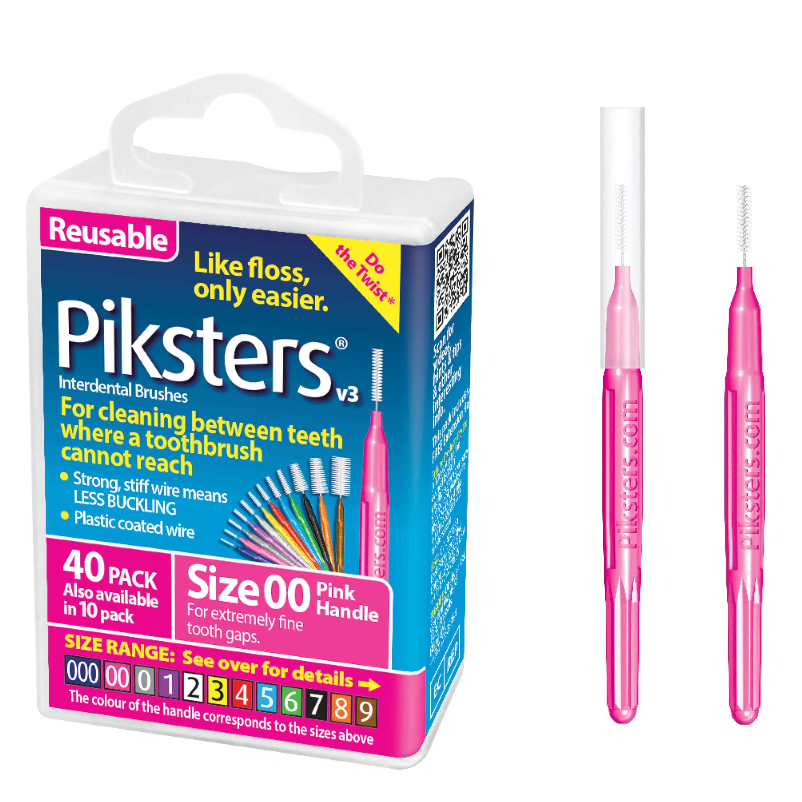 Piksters pack frontal con 40 cepillos interdental rosa, limpieza precisa