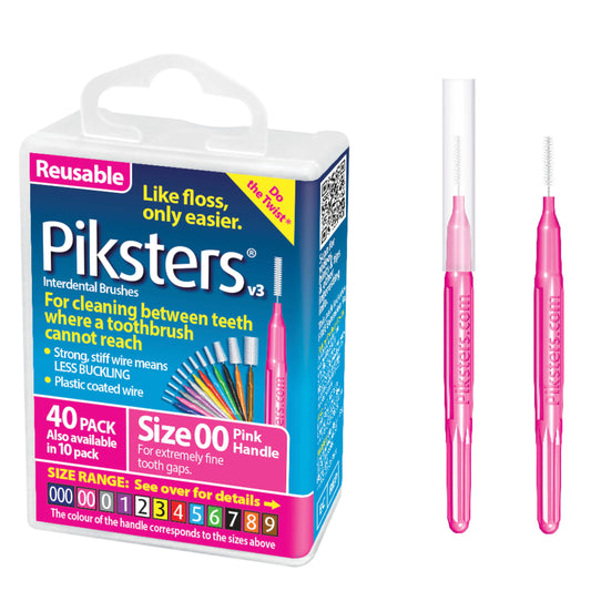 Piksters pack frontal con 40 cepillos interdental rosa, limpieza precisa