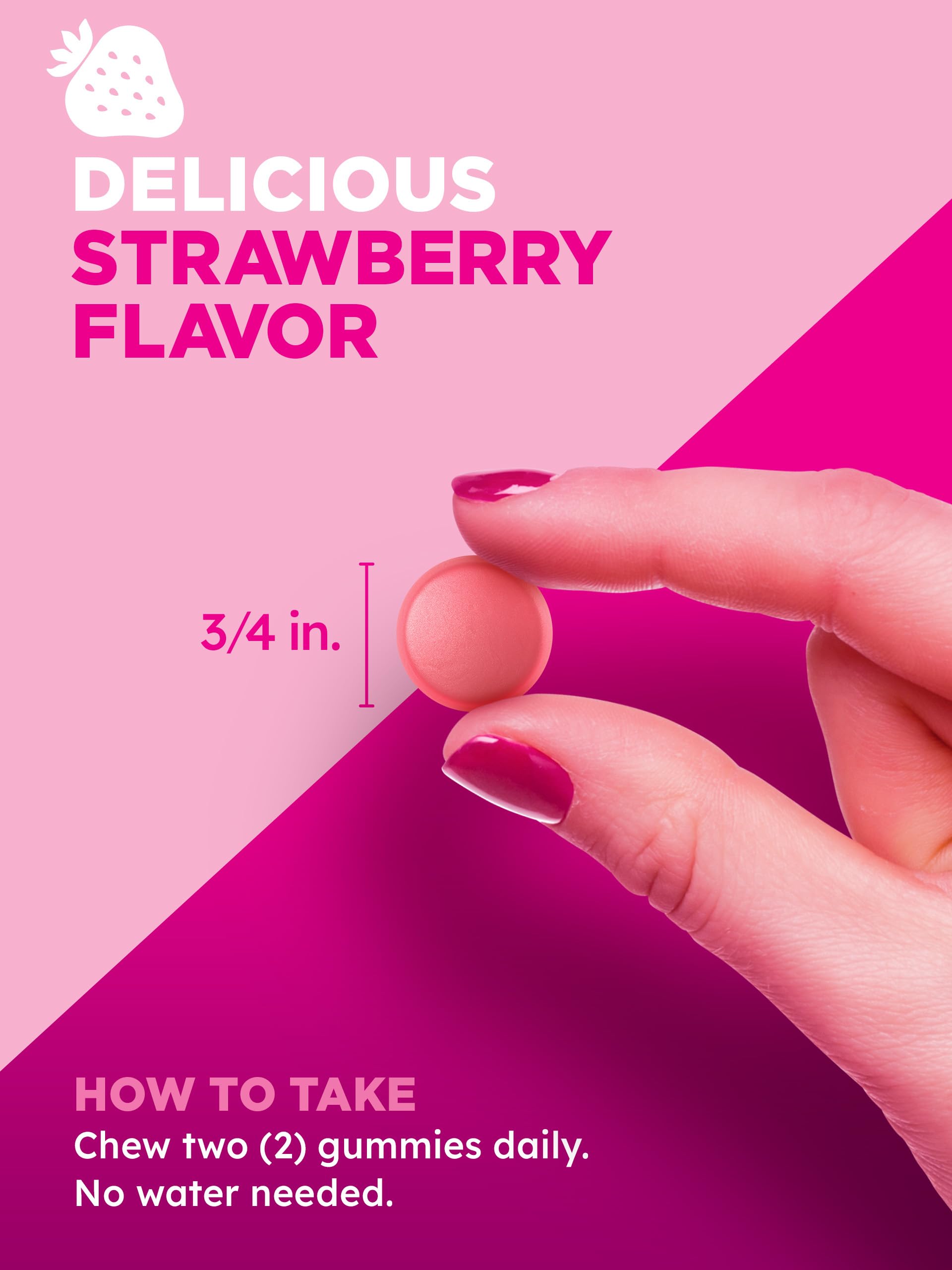 PINK gomitas en mano para demostrar facilidad de consumo diario