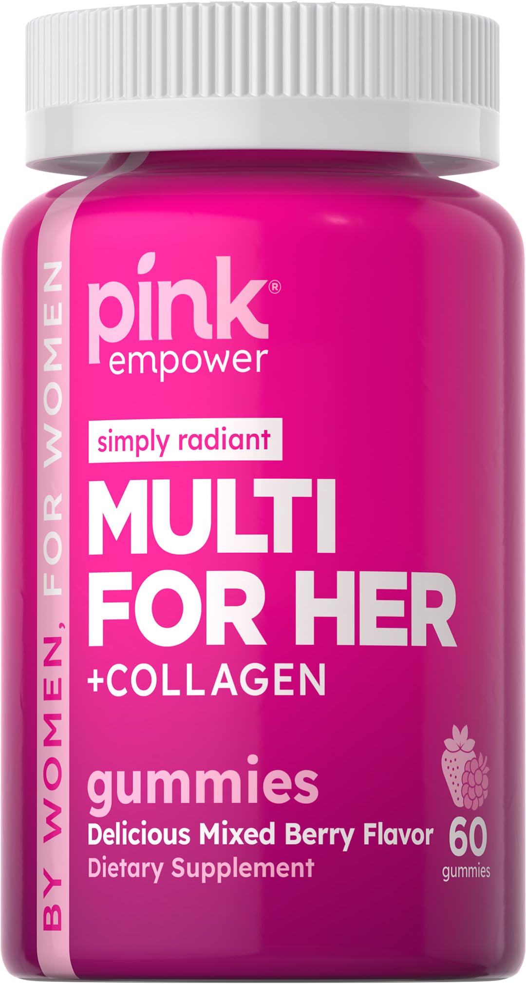 PINK gomitas multivitamínicas frente en envase atractivo, conveniencia diaria
