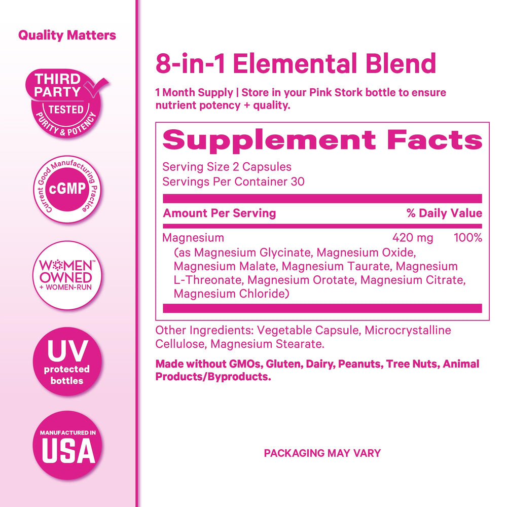 Infografía Pink Stork que destaca soporte para sueño, músculos y huesos