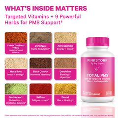 Pink Stork bote abierto con cápsulas para apoyo hormonal