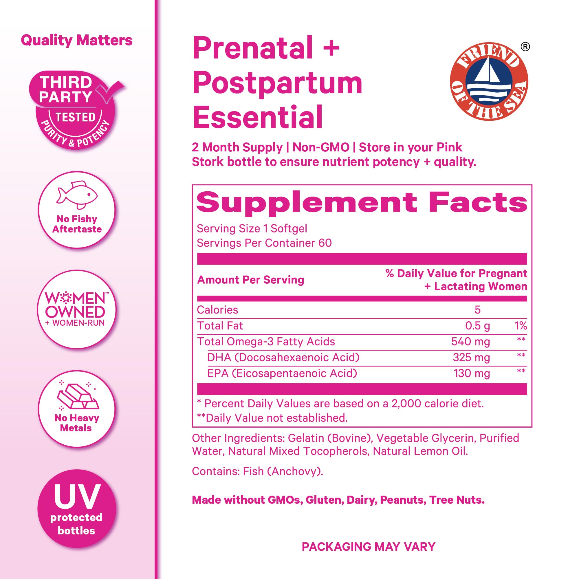 Pink Stork cápsulas junto a vitamina prenatal para combinar rutinas