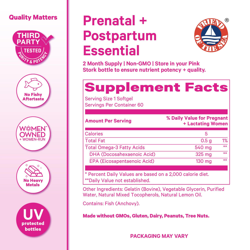 Pink Stork cápsulas junto a vitamina prenatal para combinar rutinas