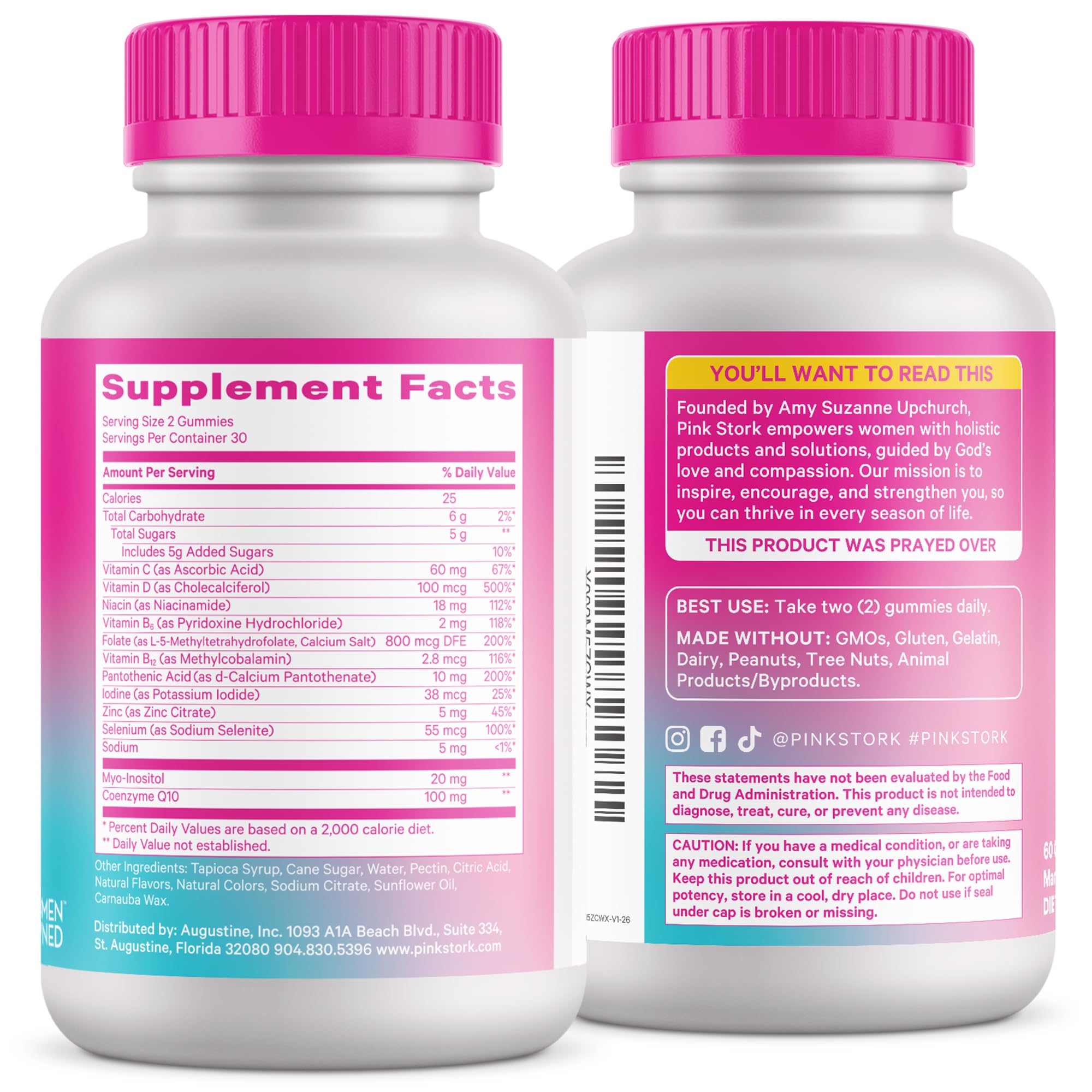 Etiqueta nutricional de Pink Stork Fertility Gummies con detalles de ingredientes