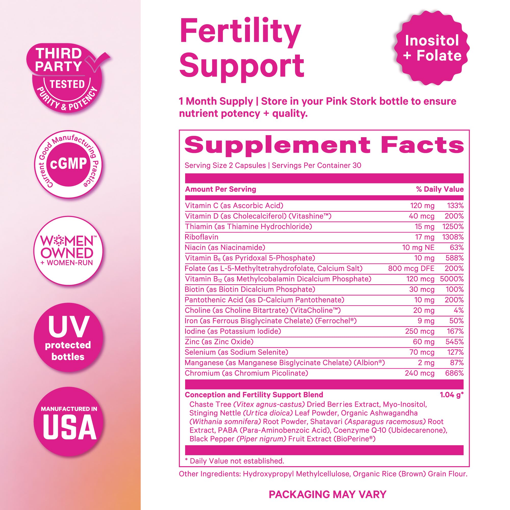Pink Stork etiqueta nutricional ampliada para transparencia de ingredientes