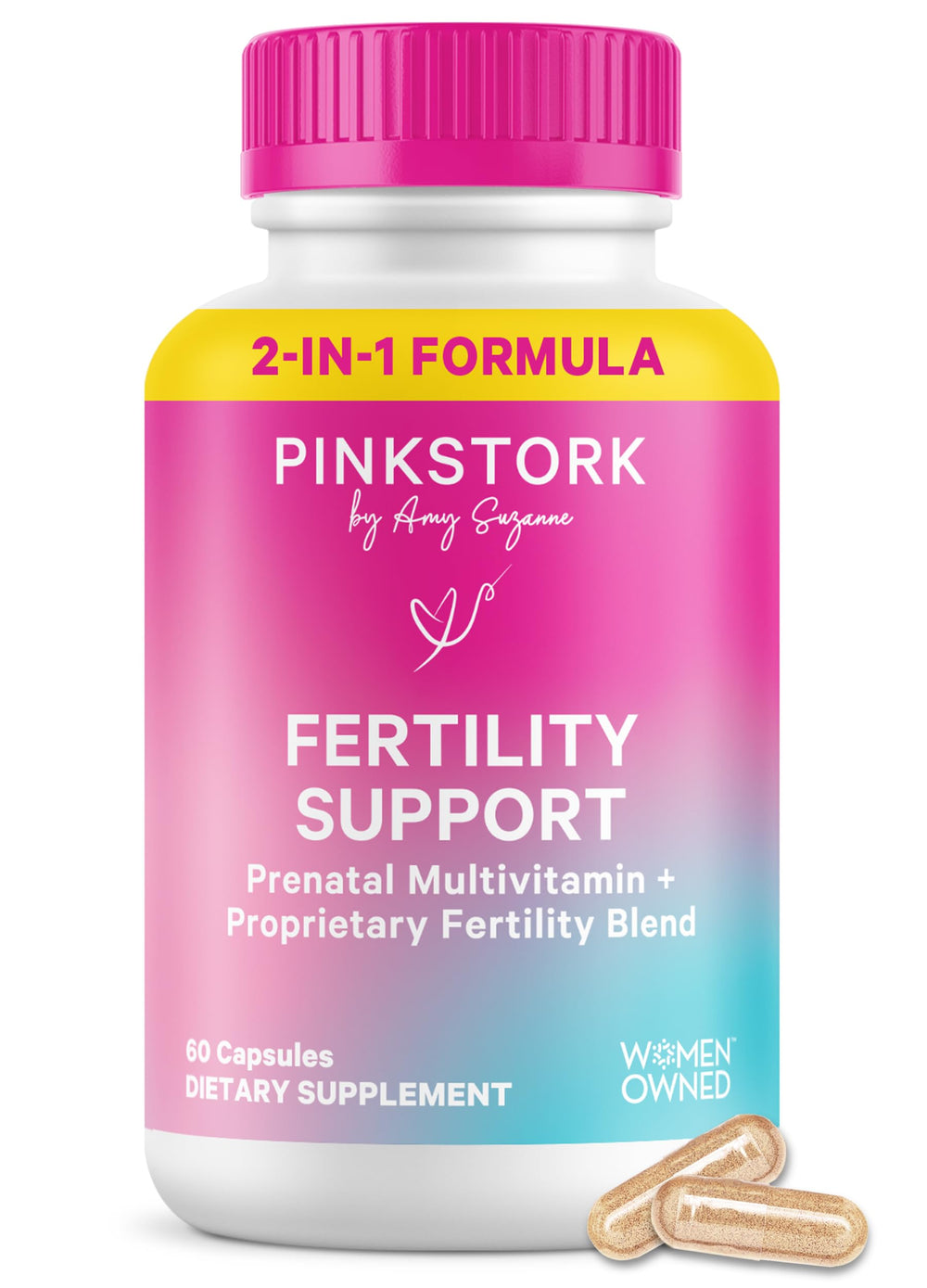 Pink Stork frasco frontal mostrando la etiqueta clara y beneficios
