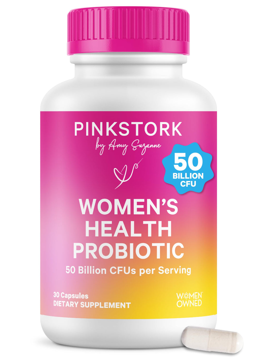 Pink Stork frente del empaque mostrando diseño y beneficios