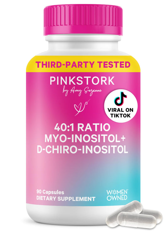 Pink Stork frasco frontal mostrando etiqueta clara y beneficio de dosificación fácil