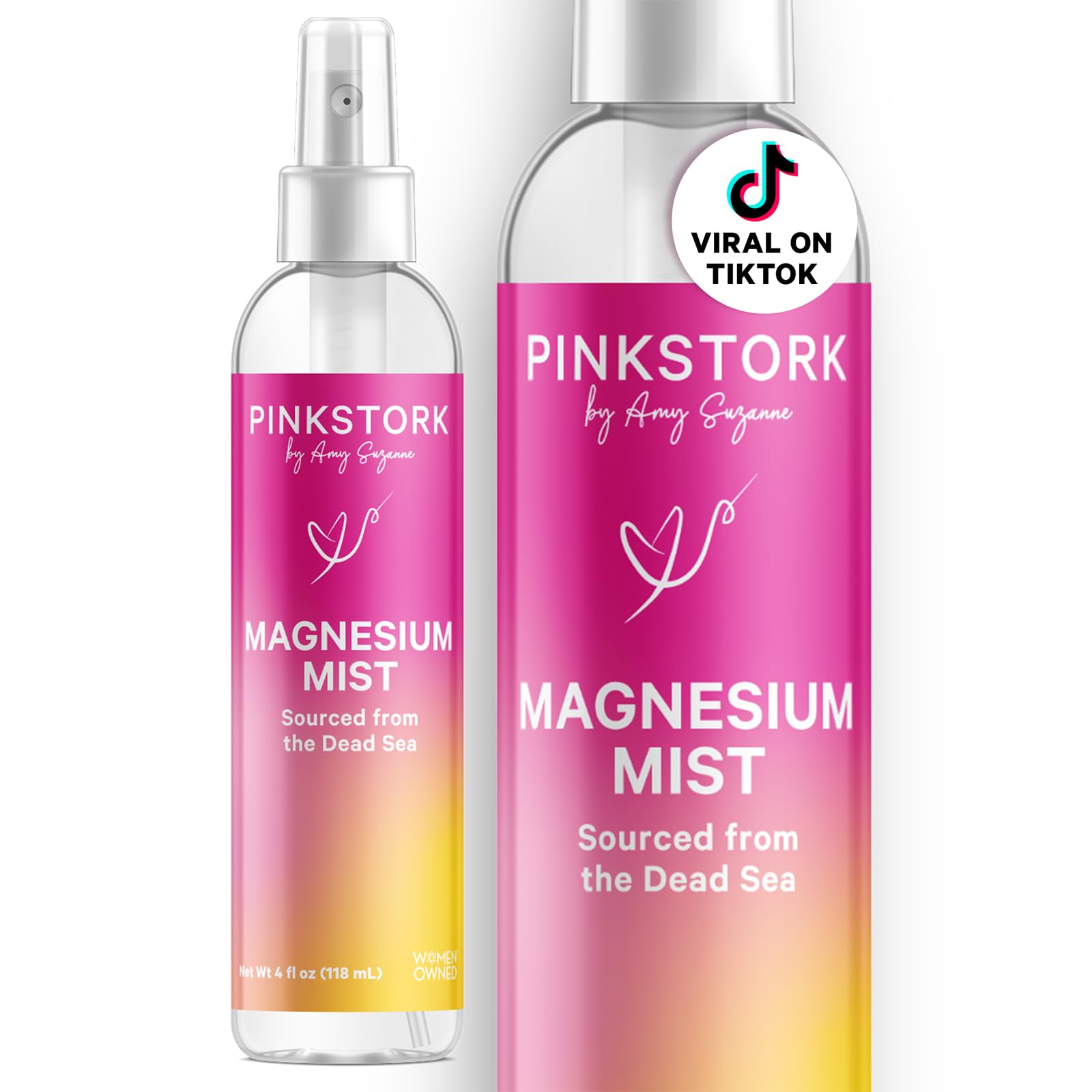 Pink Stork frasco frontal mostrando etiqueta clara y tamaño portable