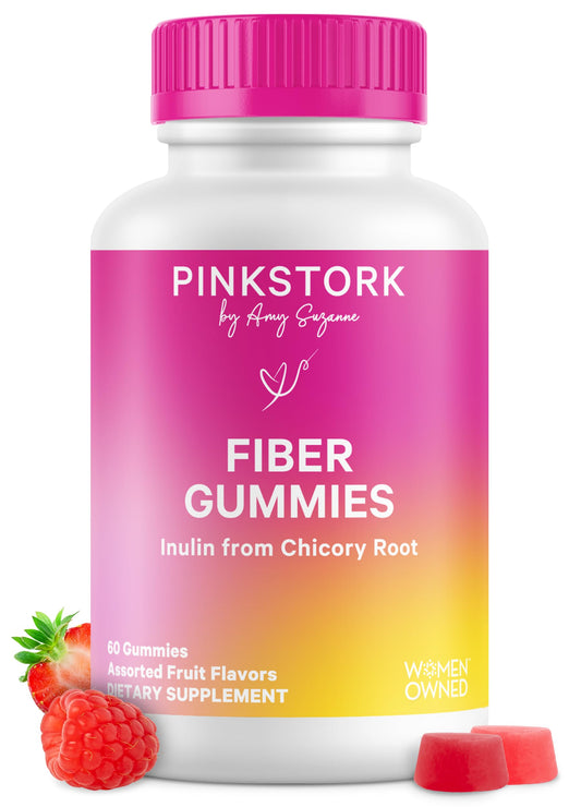 Pink Stork empaque frontal mostrando 60 gommas veganas y beneficio digestivo