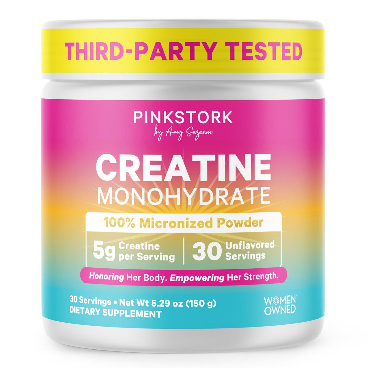 Pink Stork envase frontal limpio y claro para confianza