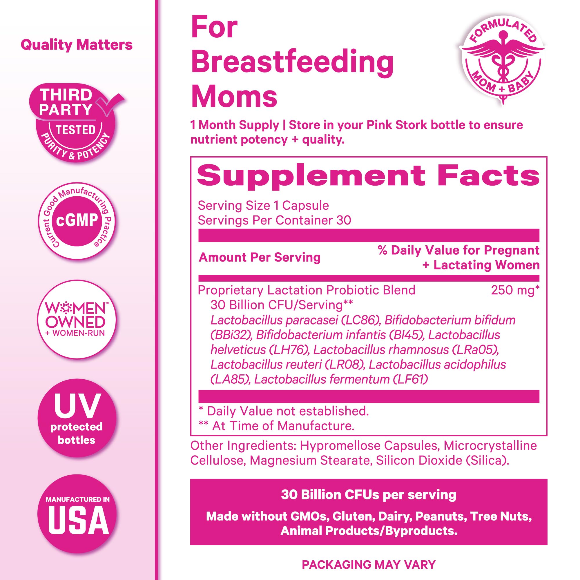 Pink Stork madre amamantando con producto apoya salud digestiva