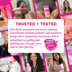 Pink Stork mano sosteniendo gomma resaltando conveniencia y sabor agradable