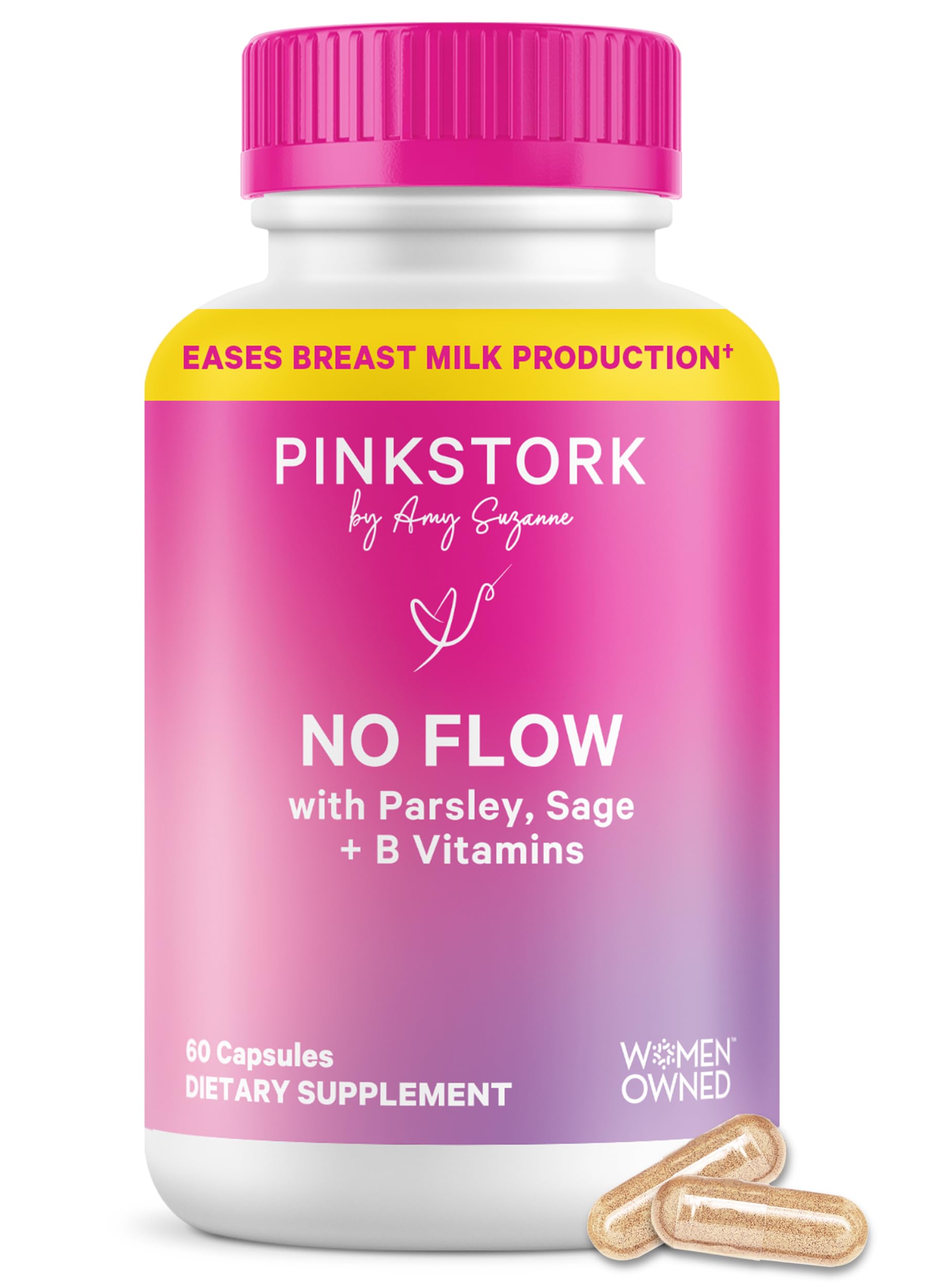 Pink Stork frasco No Flow frontal mostrando el diseño y cantidad