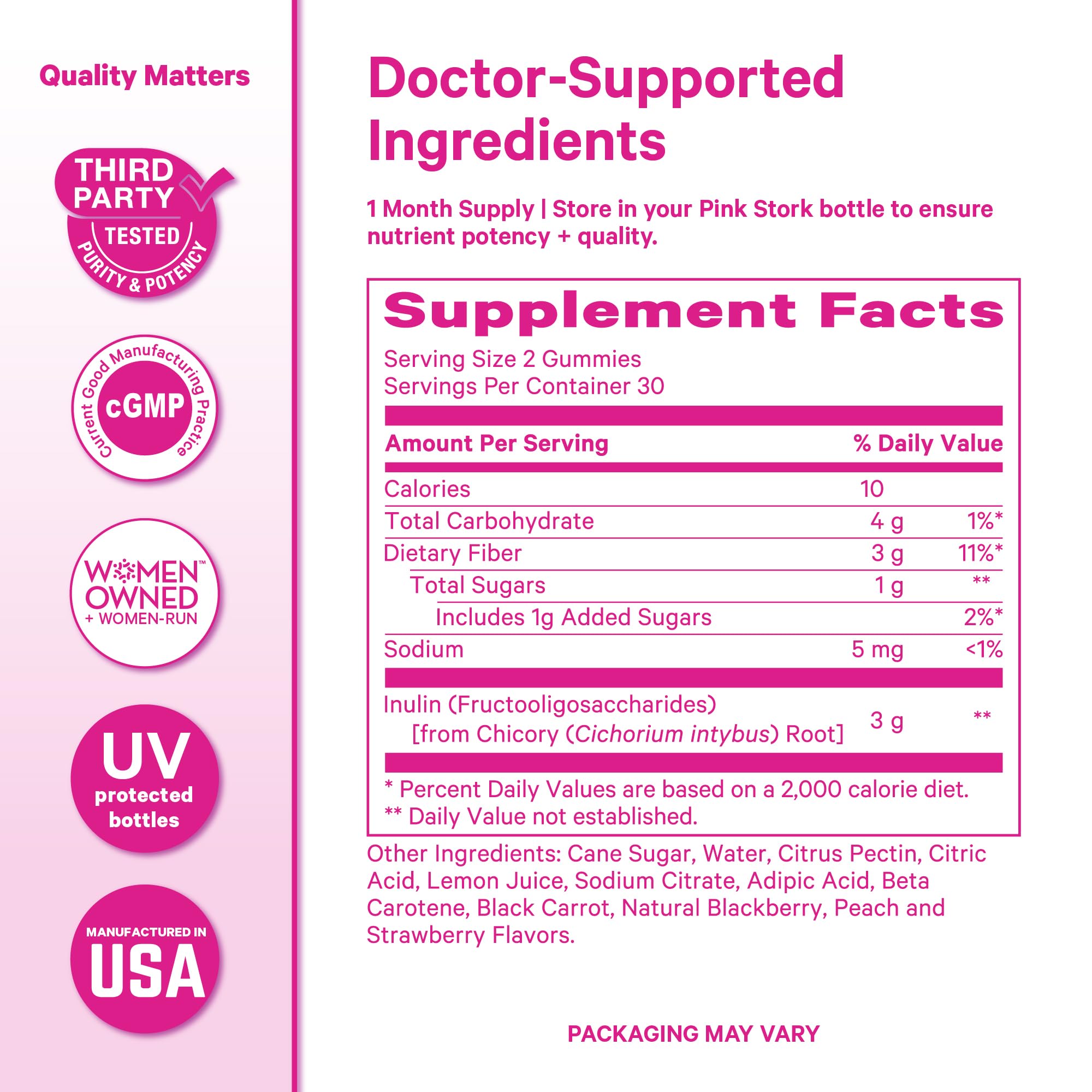 Pink Stork mujer embarazada usando gommas para apoyo digestivo diario