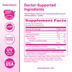 Pink Stork mujer embarazada usando gommas para apoyo digestivo diario