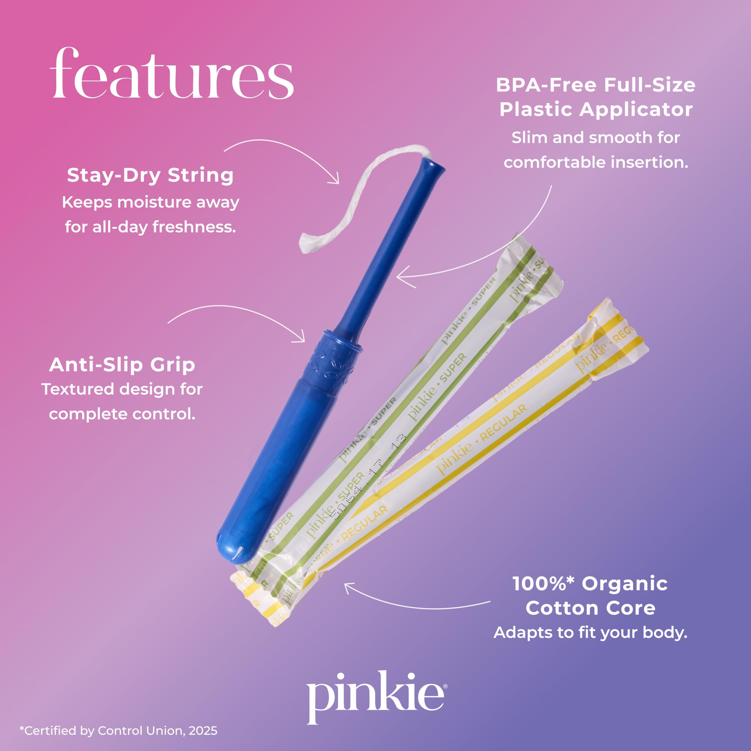 Pinkie aplicador slim con grip texturizado para inserción cómoda