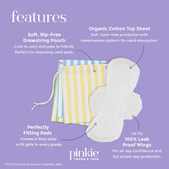 Pinkie compresa mini sostenida en mano, ideal para manchas leves y práctica