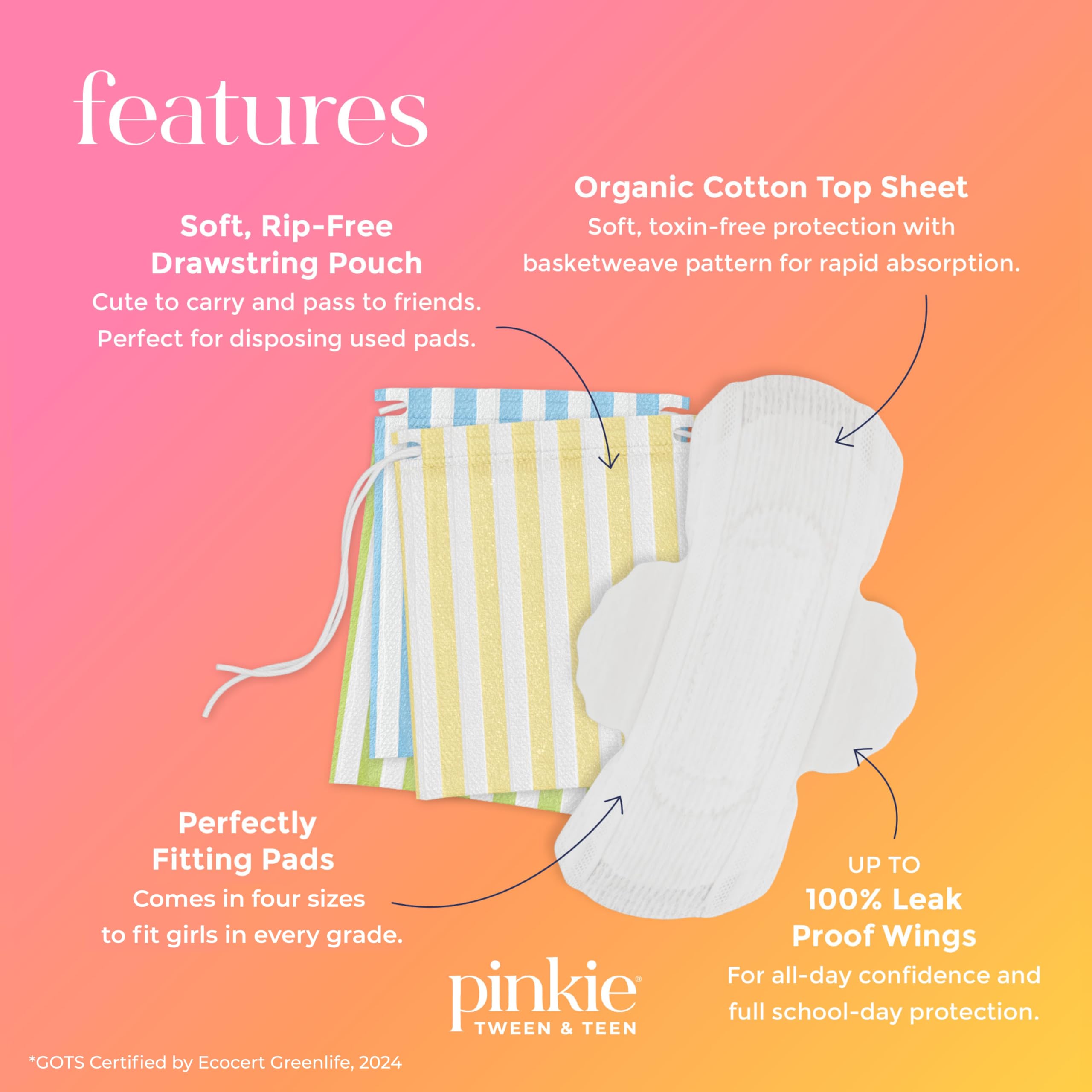 Pinkie compresa Small en bolsa individual, transporte e higiene discretos
