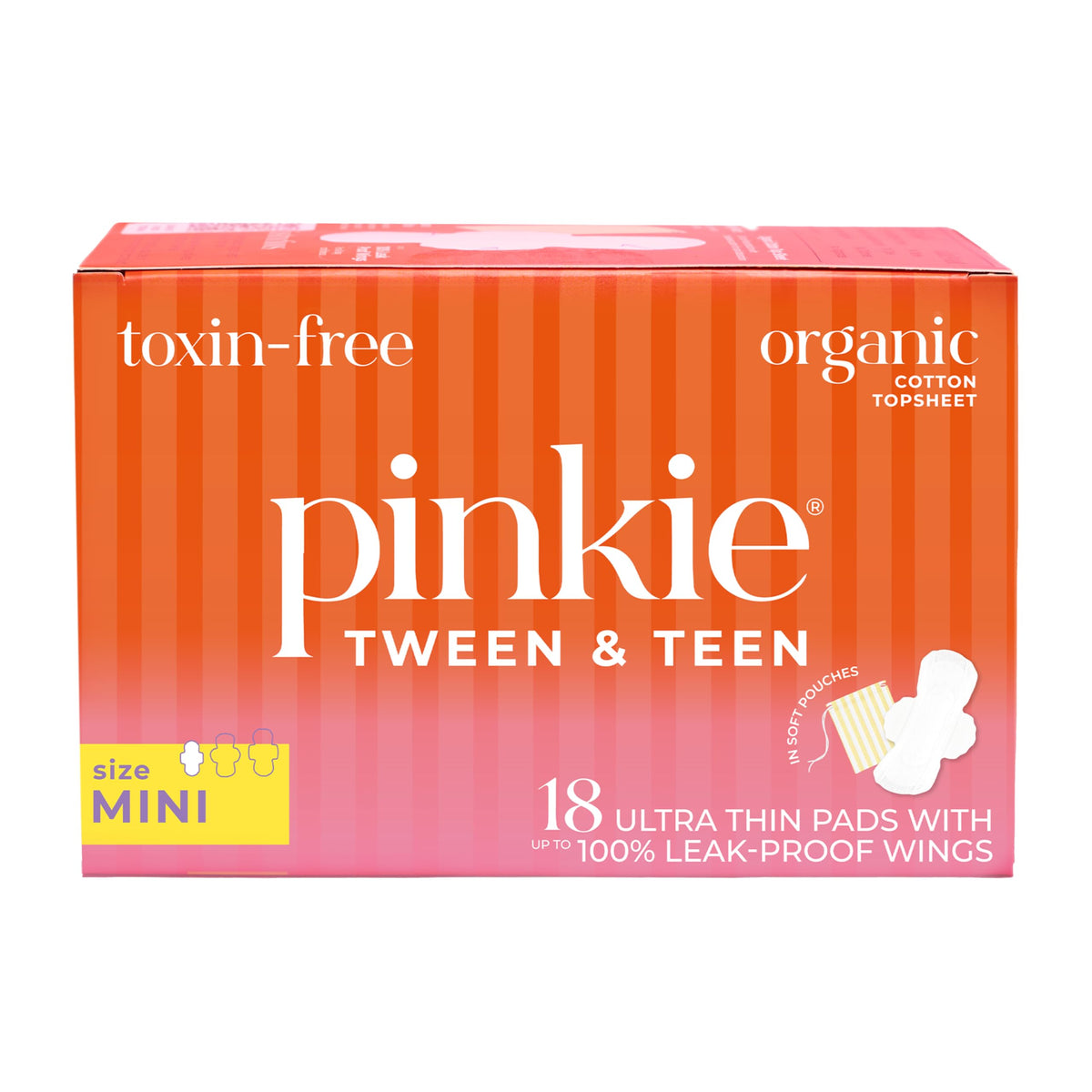 Pinkie empaque frontal mini mostrando 18 unidades y beneficio de discreción
