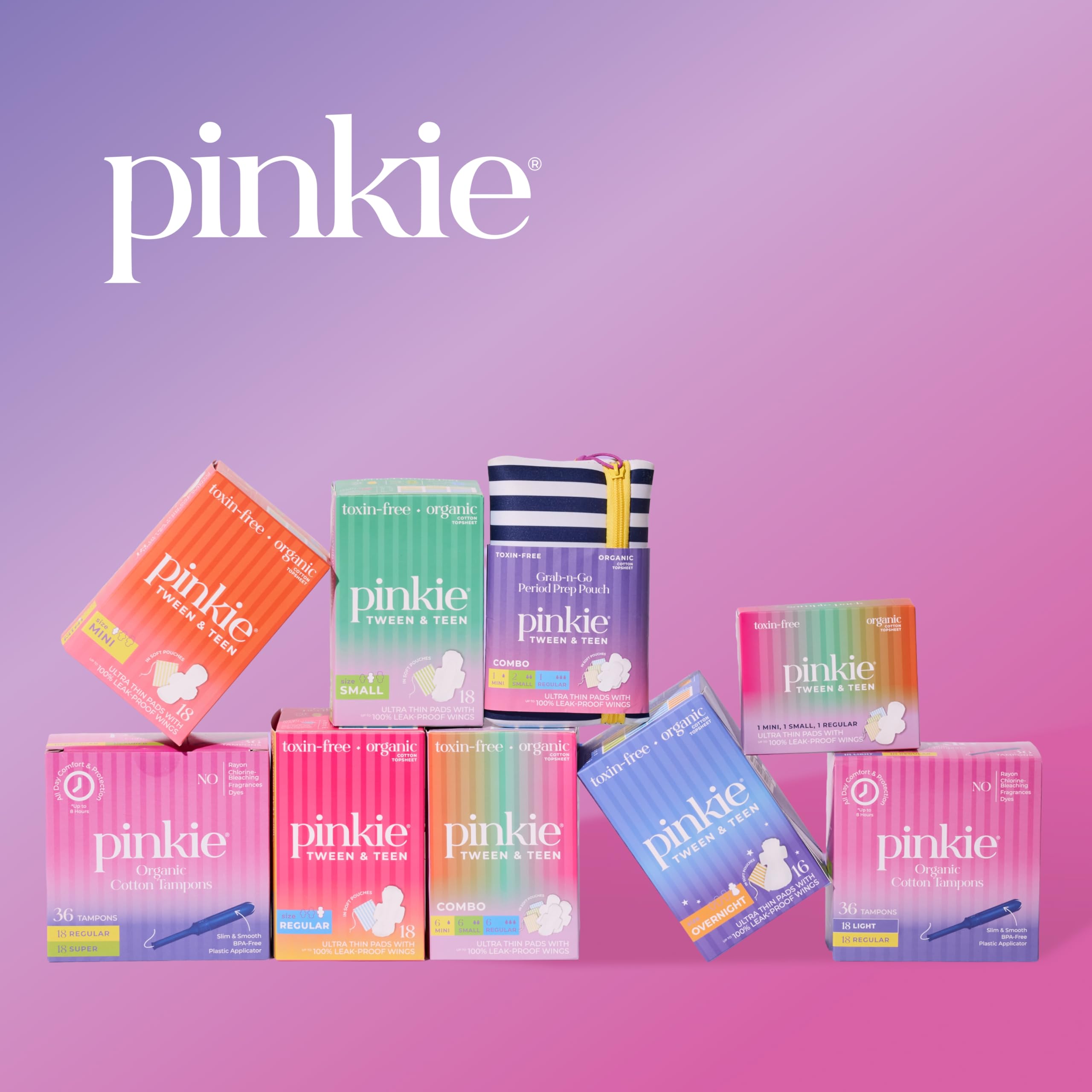 Pinkie tampones Regular y Super presentados para elegir absorbencia