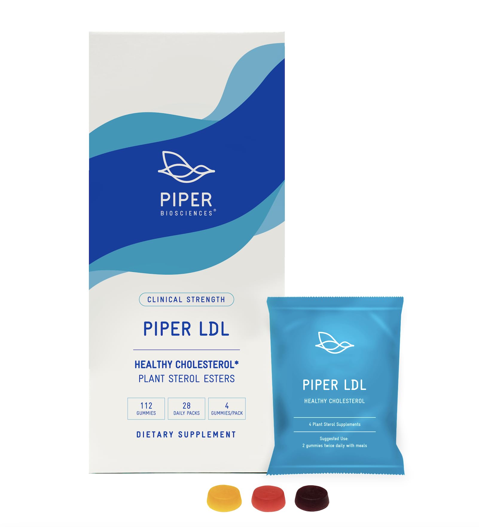 Piper Biosciences empaque frontal mostrando pouches y beneficios