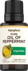 Piping Rock envase frontal del aceite de menta 15 ml mostrando diseño y tamaño