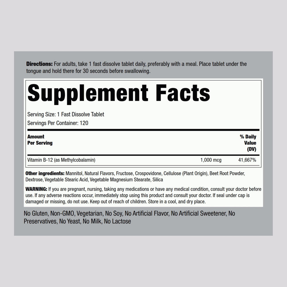 Piping Rock primer plano de tableta sublingual, muestra la superficie y tamaño