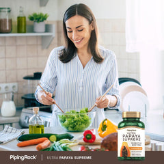 Piping Rock tabletas junto a comida tropical para toma durante comidas