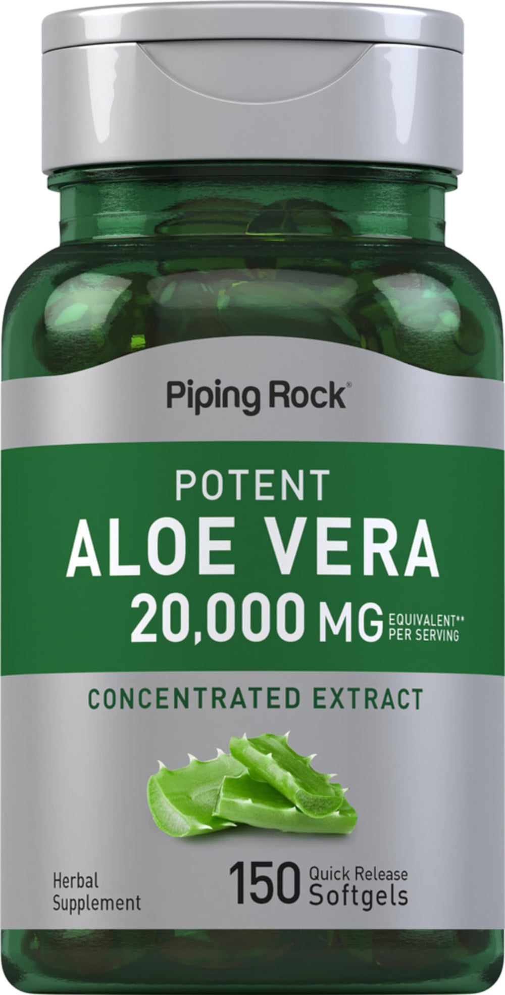 Piping Rock envase frontal mostrando 150 softgels y beneficios de conveniencia