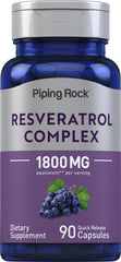 Piping Rock frasco frontal mostrando envase y 90 cápsulas, claro beneficio conveniencia