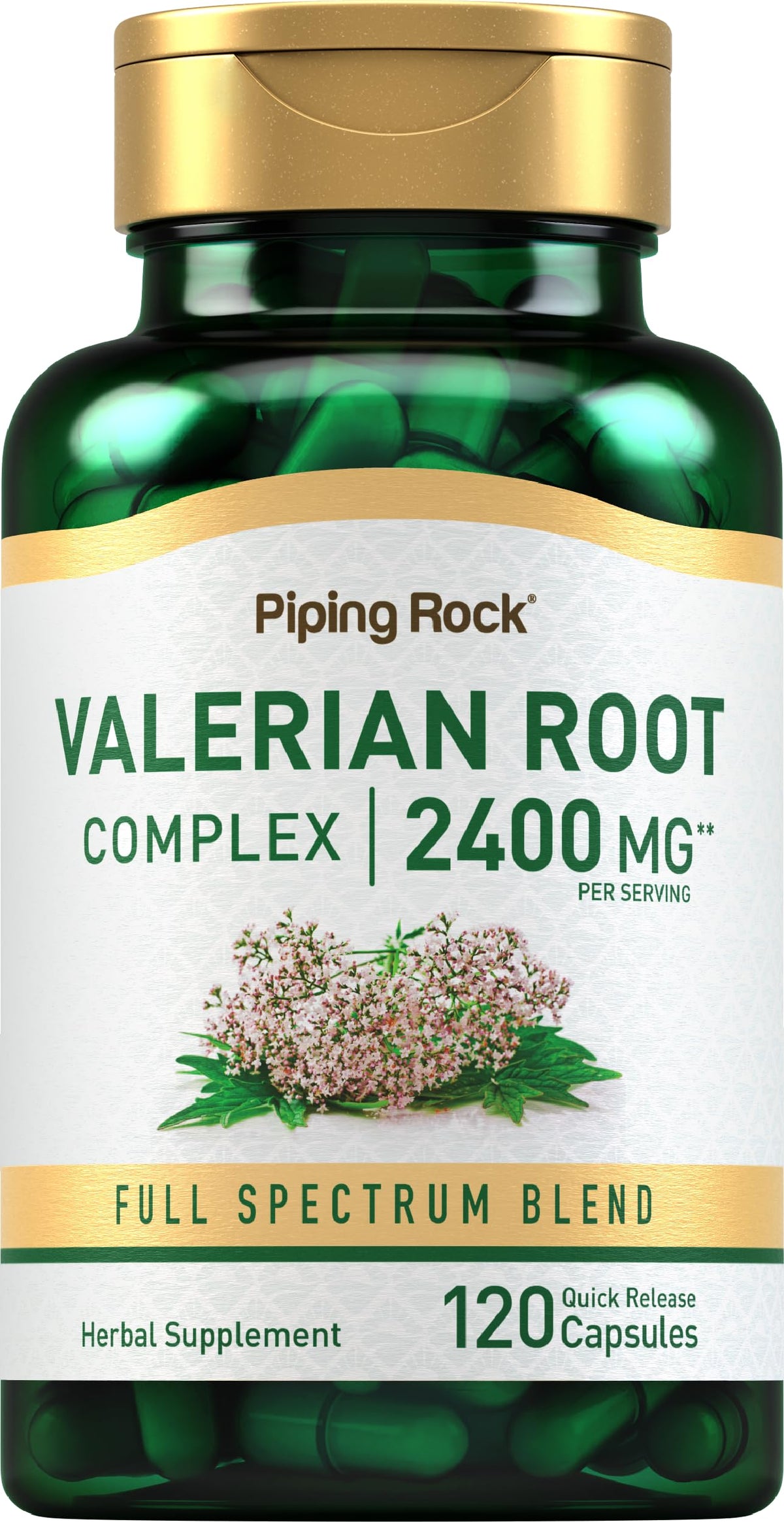 Piping Rock botella frontal mostrando 120 cápsulas y beneficios prácticos
